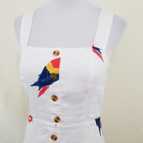 SOLD Farm Rio Macaw dress white mini linen parrot - Picture 5 of 8
